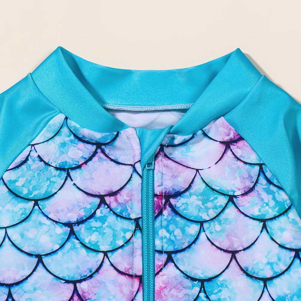 Kids Baby Girl Swimsuits Fish Scale Print Ruffles Long Sleeve Jumpsuit Swimwear Beachwear Children Bathing Suits X250224