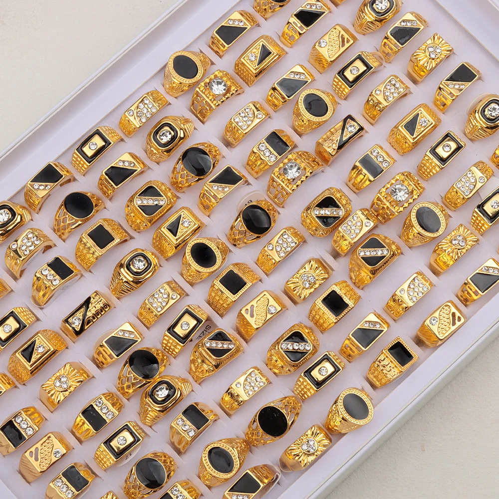 20Pcs/Lot Retro Punk Gothic Enamel Oil Drop Square Rings for Men Women Vintage Jewelry Accessories Party Gifts Mix Style 250218