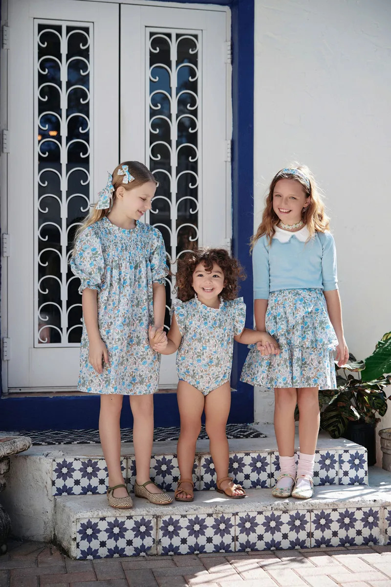 Clearance AS Summer Blue Shabbos collection sister brother matching clothing 100% cotton floral and knitted kids clothes 250221