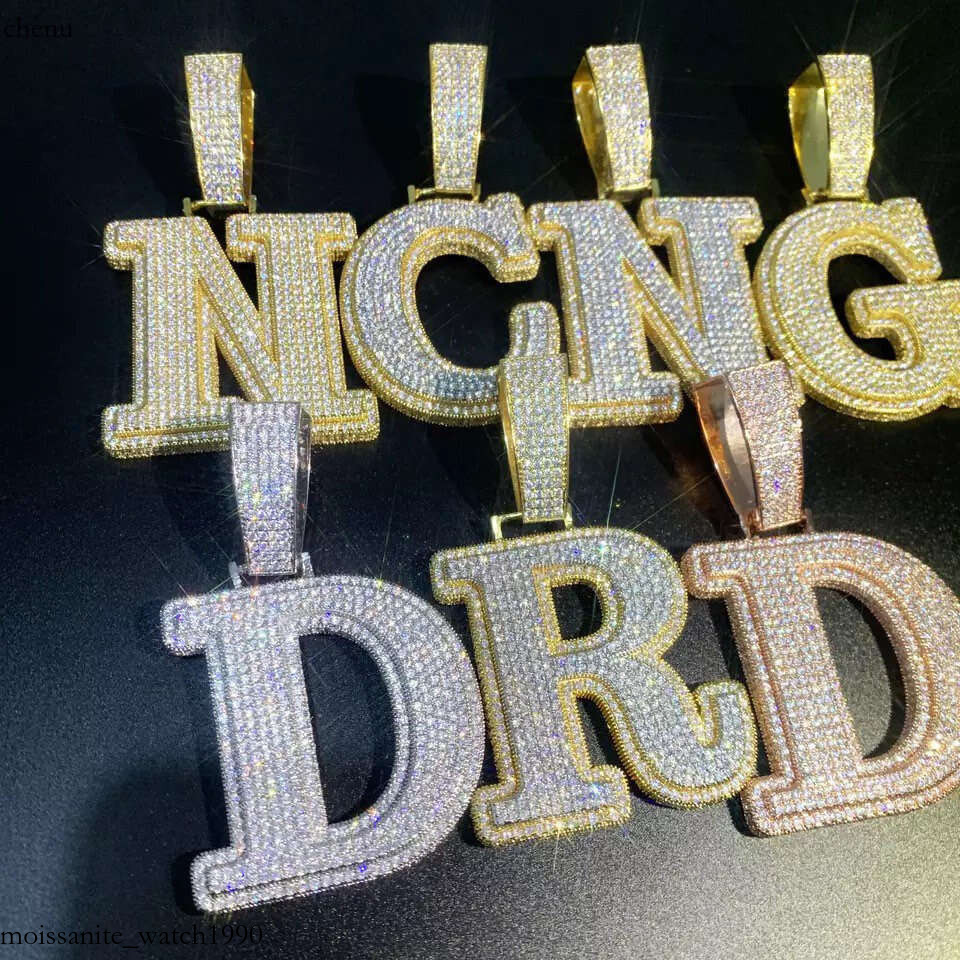 Custom Hip Hop A-Z Letter Name Iced Out Pendant Necklace VVS Moissanite D Sier