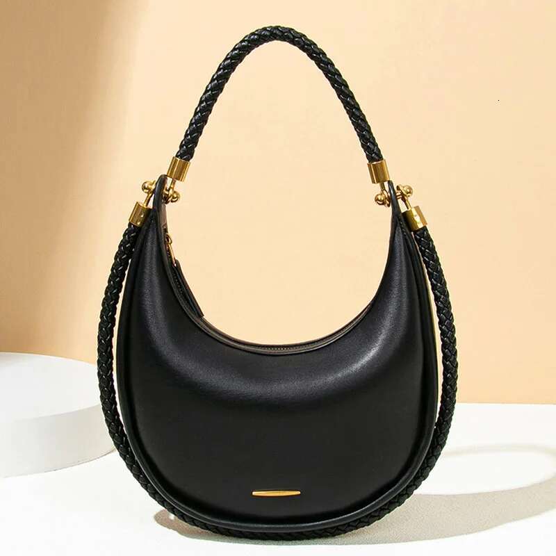 2025 New Designer Versatile Light Niche European And American Black Armpit Hand-Woven Crescent Bag