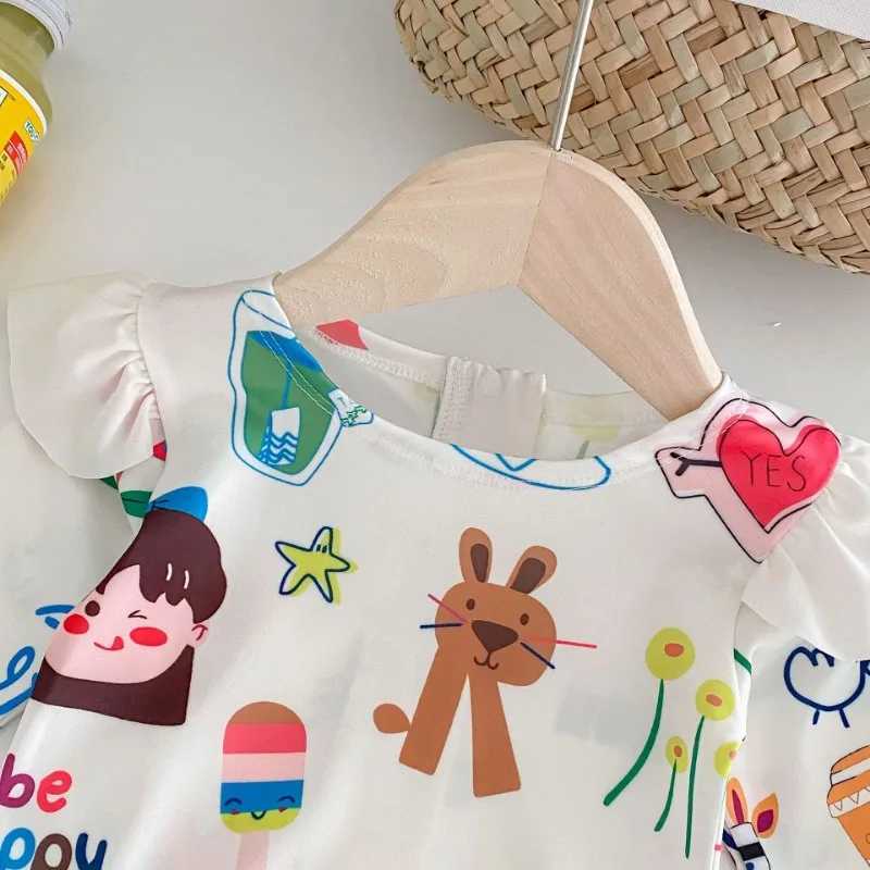 Childrens swimsuit 2024 summer new cartoon long sleeved girl one-piece swimsuit baby swimsuit beach swimsuit X250224