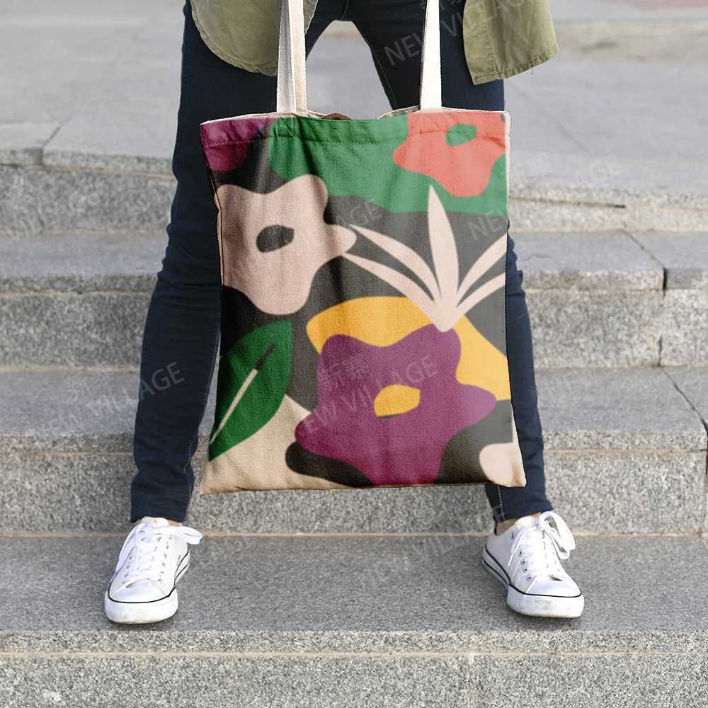 Canvas shoulder bag organization storage Handbags cosmetics travel Womens bag Shopping Fabric pouch nordic boho grocery Z250224-1