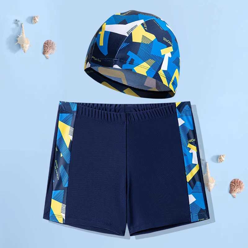 2024 New Boys Camouflage Swimsuit Summer Swimming Swimsuit (Swimming Cap+Swimming Relay) Suitable for Children Aged 4 to 12 X250224