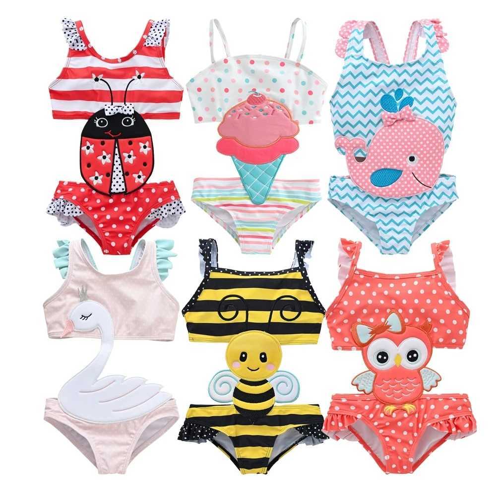 1-7Y Baby Infant Children Swan Style Cartoon Bikini Swimsuit One Piece Strap Swim Beach Wear Bathing Suit for Girls Kids X250224