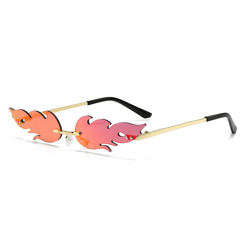 2025 new cross-border flame frameless sunglasses, personalized fashion trend feather sunglasses, metal party pose sunglasses.