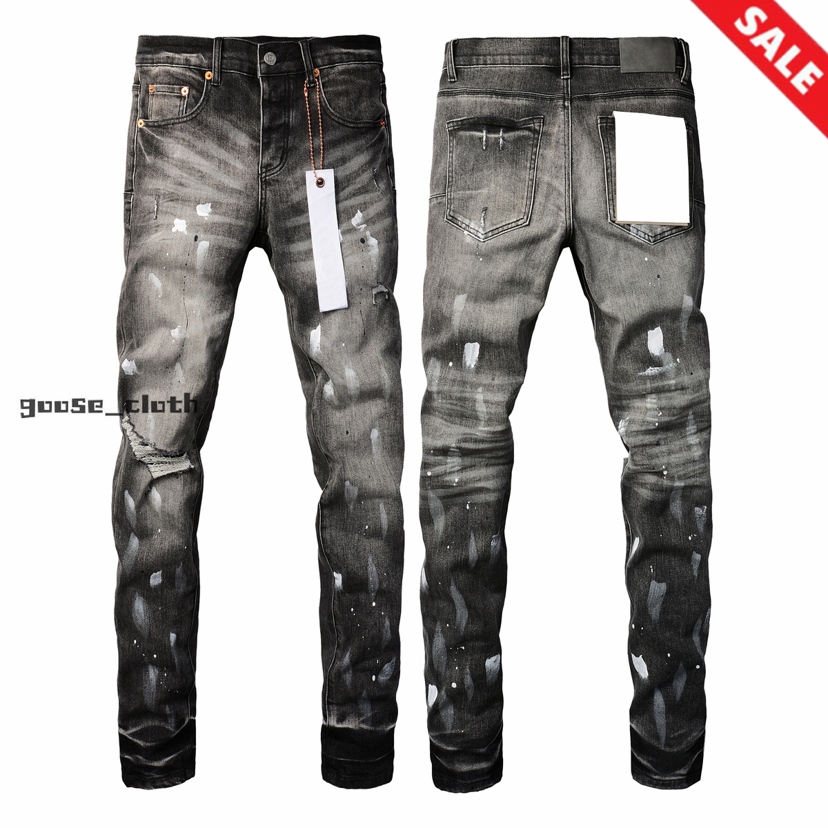 Mens High-quality Jeans Fashion design Distressed Ripped Bikers Womens Denim cargo For Men Black Pants Free shipping
