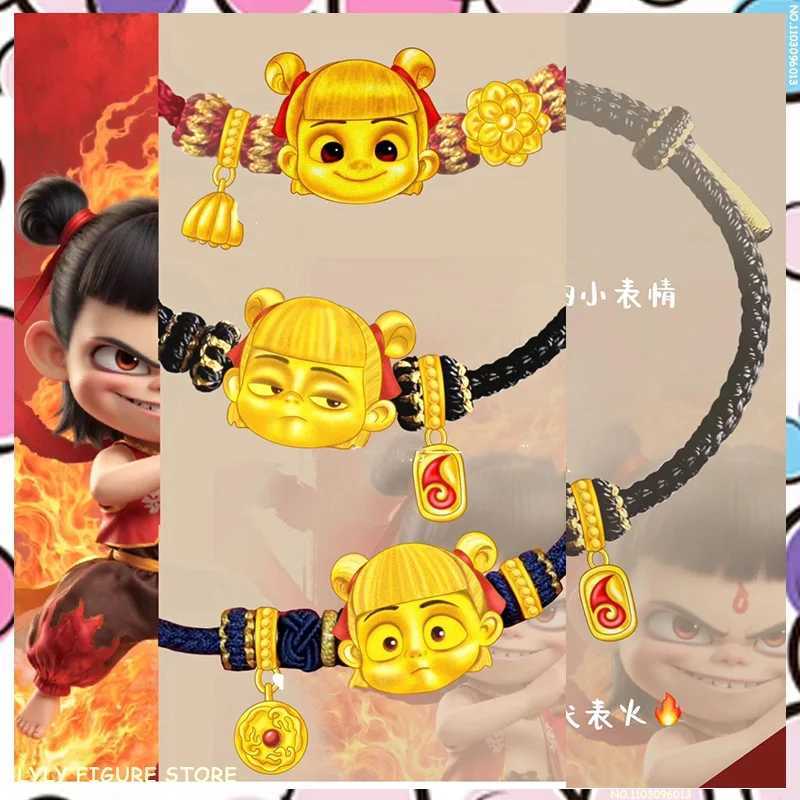 Cute Exprion Bead Nezha 2 Handmade Woven Rope Fashionable Metal Nezha Chain Accories Couple Bracelet Kids Gifts CustomXJ250225