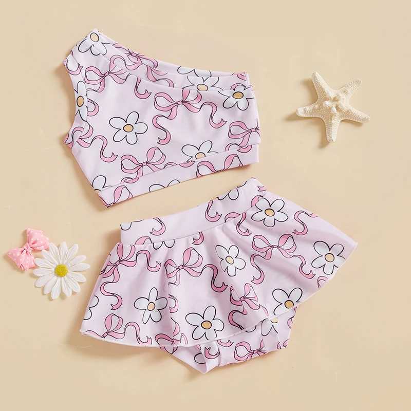 Two piece swimsuit set for young children and girls sleeveless bow printed vest bikini bottom set summer swimsuit X250224