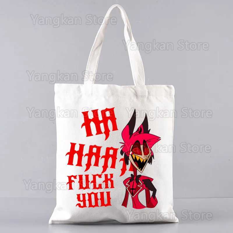 Hazbin Comedy Angel Dust Canvas Tote Bag Casual Shoulder School Bags Reusable Womens Shopping Bag Z250224