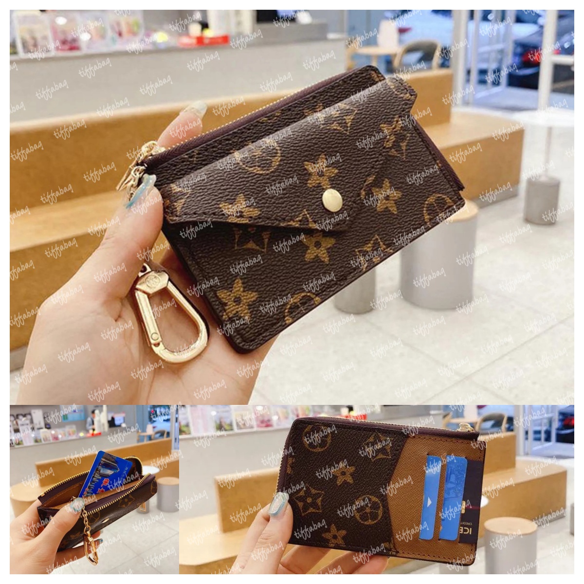 Fashion Designer Wallet Luxurys Women Short Purse Embossed Flower Letters Wallets Credit Card Holders Ladies Plaid Money Clutch Bags 65595sss