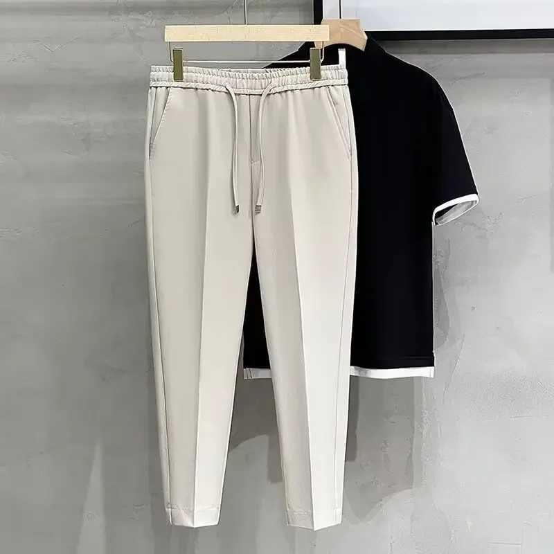 Casual Cropped Pants For Men Anti-wrinkle Korean Style Draped Suit Trousers Cone Shape Spring Summer Long Pants W250225