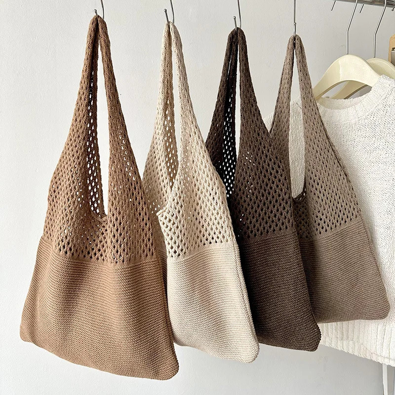 Large Capacity Shoulder Bags Fashion Women Hollow Woven Crochet Bag Knitting Handbags Eco Female Shopping Tote 250224