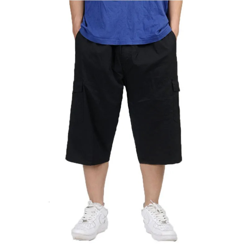 2023 Mens Summer MultiPocket Baggy Cargo Cotton Calf Length Pants Casual Trouser Male Large Solid Color Shorts Plus Size Xl6Xl 250214