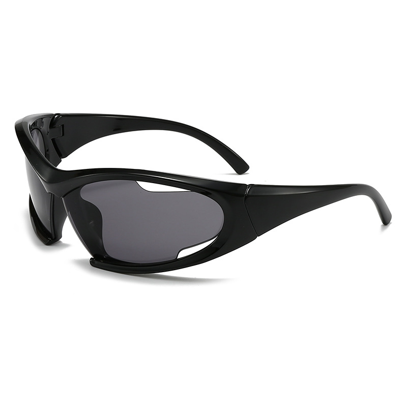 Y2K cycling glasses for men, stylish sunglasses with a futuristic look, European and American hollow decoration, trendy sun glasses.
