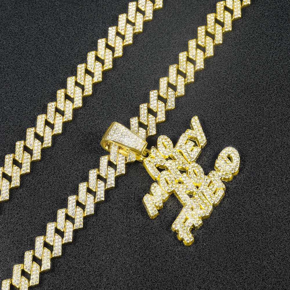 Hip-hop Fl Diamonds Letter Pendant Necklace Stylish and Out Cuban Chain Men Wen Street Style Punk Trend Party Jewelry Gift X250224