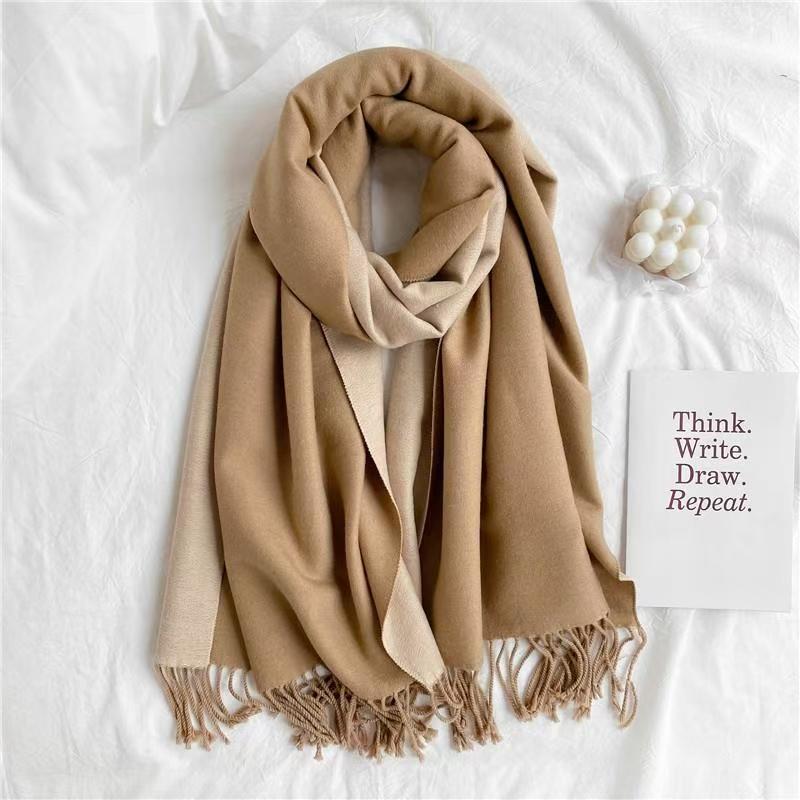 T170 cashmere women's winter short beard all-match warm solid color shawl simple knitted neck scarf solid color