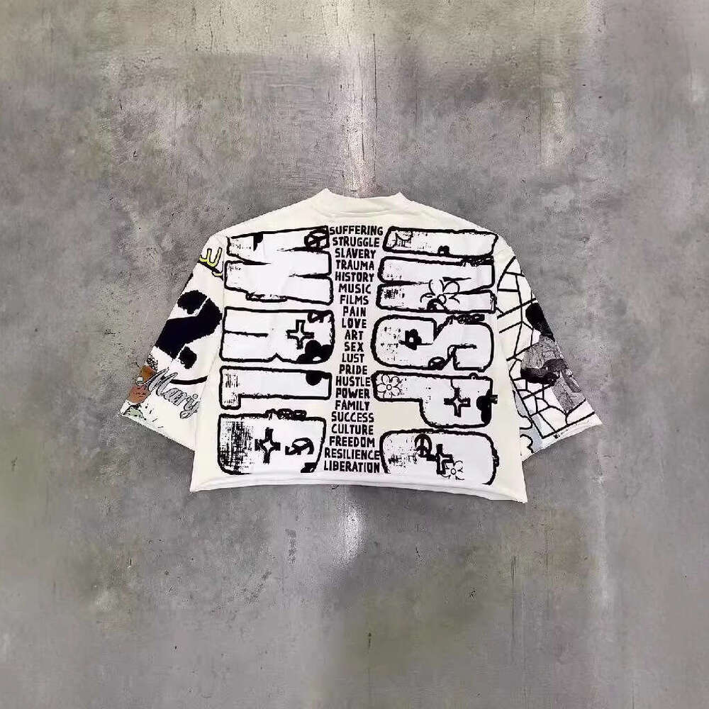 Summer New Personalized Street Graffiti Letter Printed Y2K Loose Short T-shirt for Men and Women