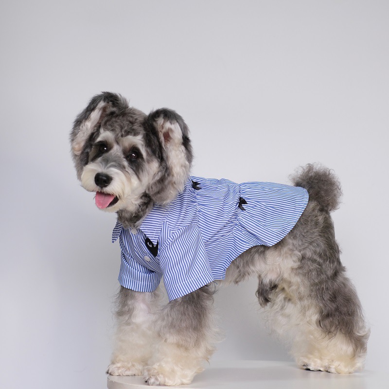 Spring Summer Dog Love T shirt Blue White Stripe Thin Dog Shirt Bowknot Patten In Good Quality