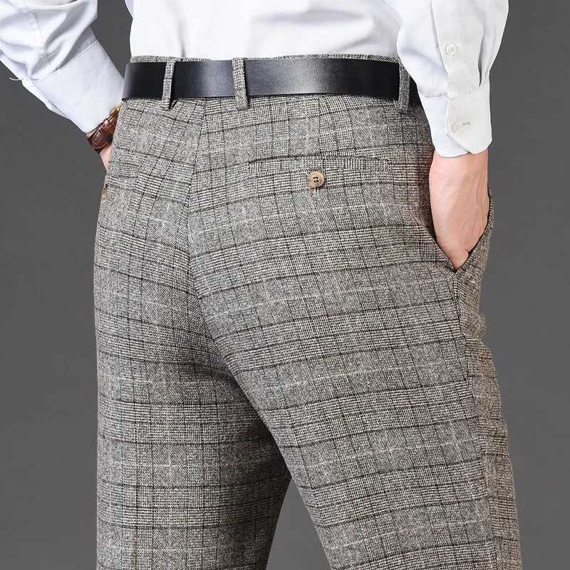 Flat Cashmere Suit Trousers For Men Loose Plaid Hight Waist Classic Straight Formal Mens Dress Pants Business Size 42 44 W250225