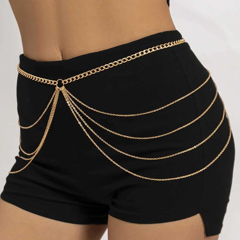 IngeSight. Z Punk Multi-layer Tassel Hip High Waist Chain For Women Gold Color Metal Chain Waistband Party Dr Belts AccorieXJ250224