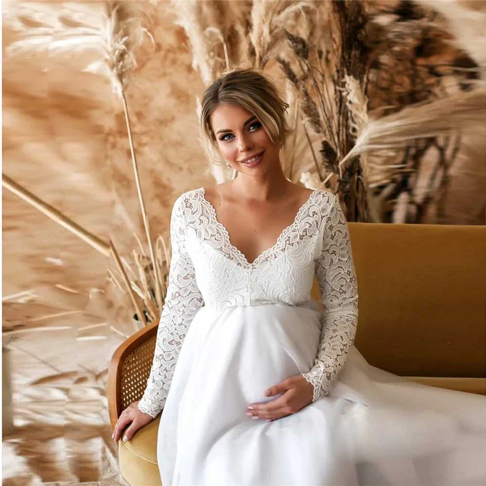 Lace White Maternity Dresses For Baby Shower Sexy Pregnancy Photo Shoot Maxi Gown Pregnant Women Party Wedding Photography Props X250224