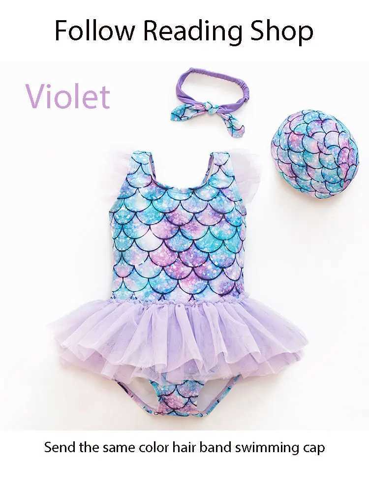 New Girl Baby Mermaid Swimsuit Princess Fashion cartoon Fish Scale Print Ballet One Piece Kids Sequin Tulle Swimsuits X250224