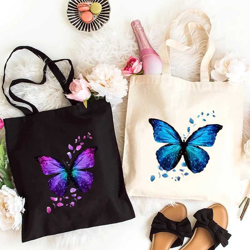 Butterfly Personalized Shoulder Shopping Bag Breathable Fashion Daily Women Canvas Handbag Reusable Large Capacity Handbag Z250224