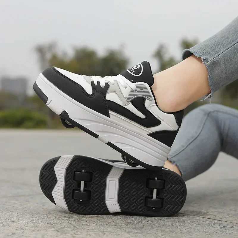 New Four Wheel Womens and Girls PU Leather Childrens Roller Shoes Fashion Boys Sports Shoes Breathable Childrens Skateboarding Size 30-40 W250225