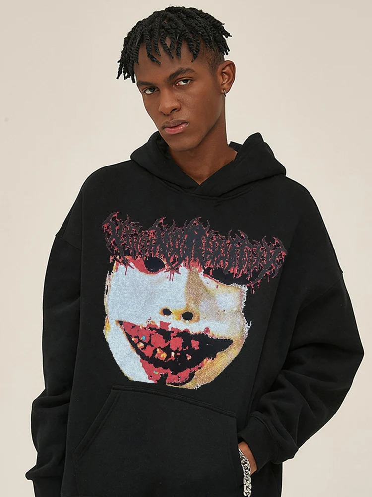 2000s Retro black Hoodie Women Men Streetwear Harajuku Thrilling Avatar Graphic OversizedPunk Gothic Y2K Clothes Sweatshirt top 250225