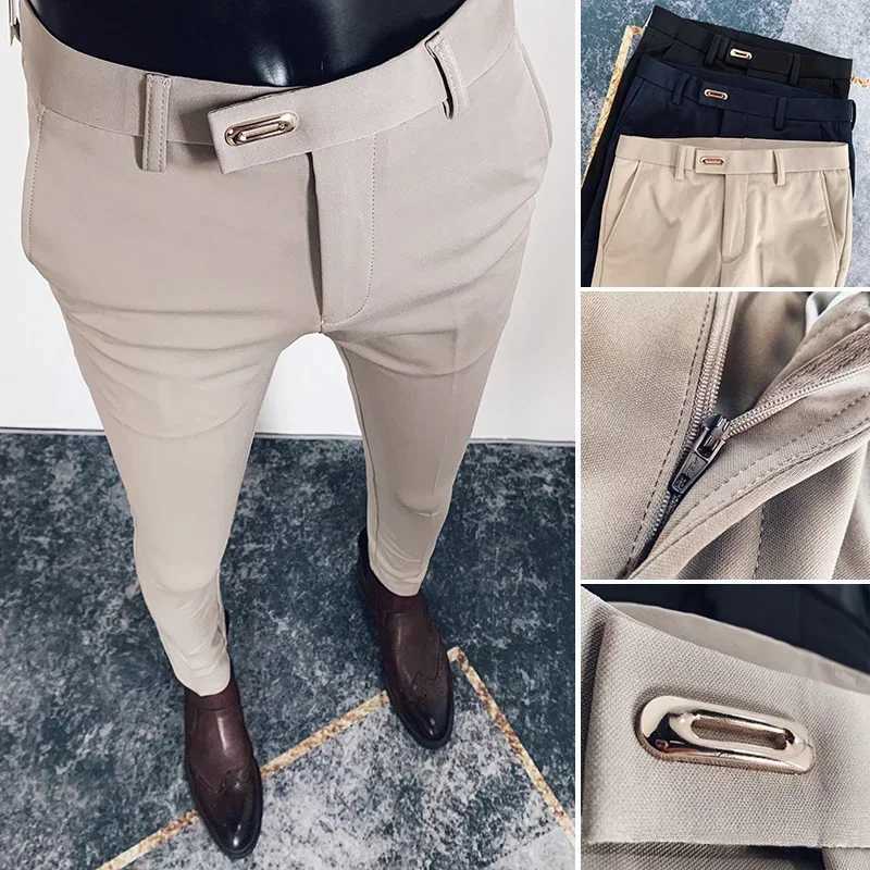 Spring and summer mens casual business formal pants slim fit solid color formal office social close-up mens wedding party set W250225