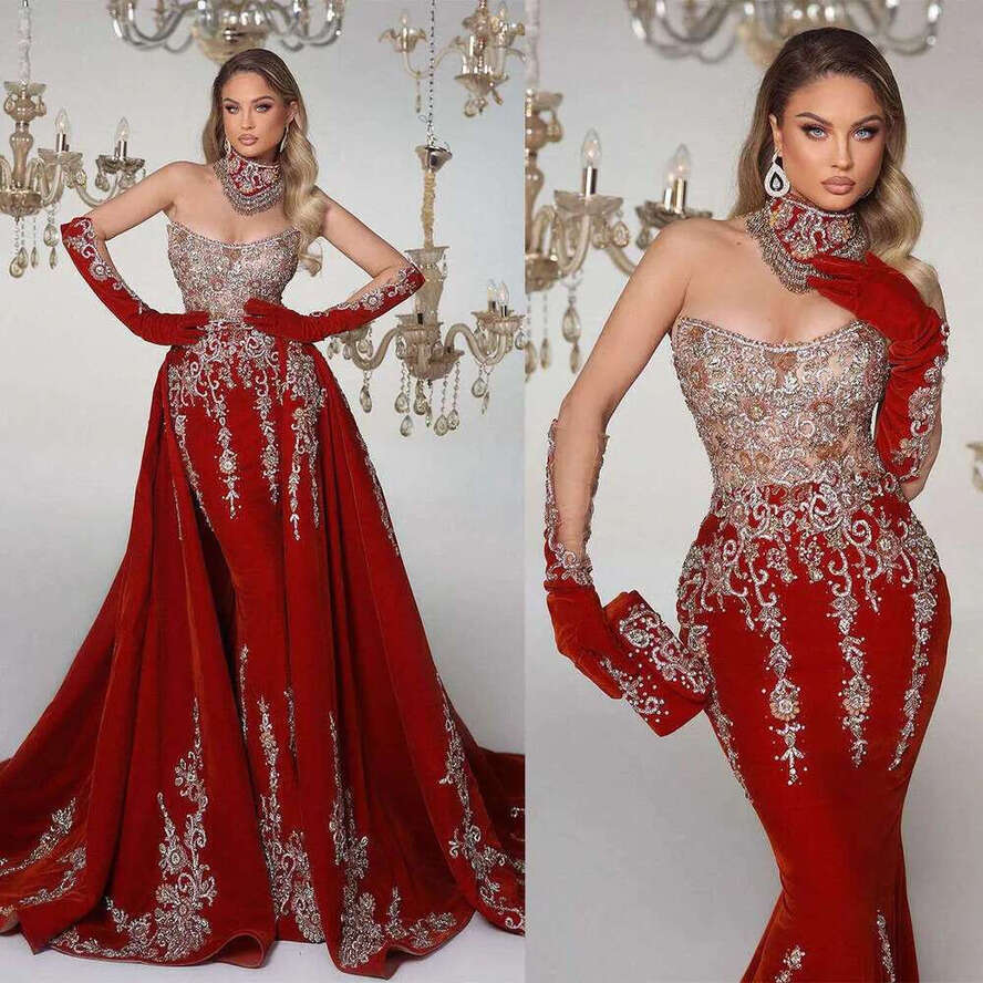 Gorgeous Evening Dresses Mermaid Strapless Rhies Crystals Backless Prom Gown Party Dress Vestido De Noite Custom Made