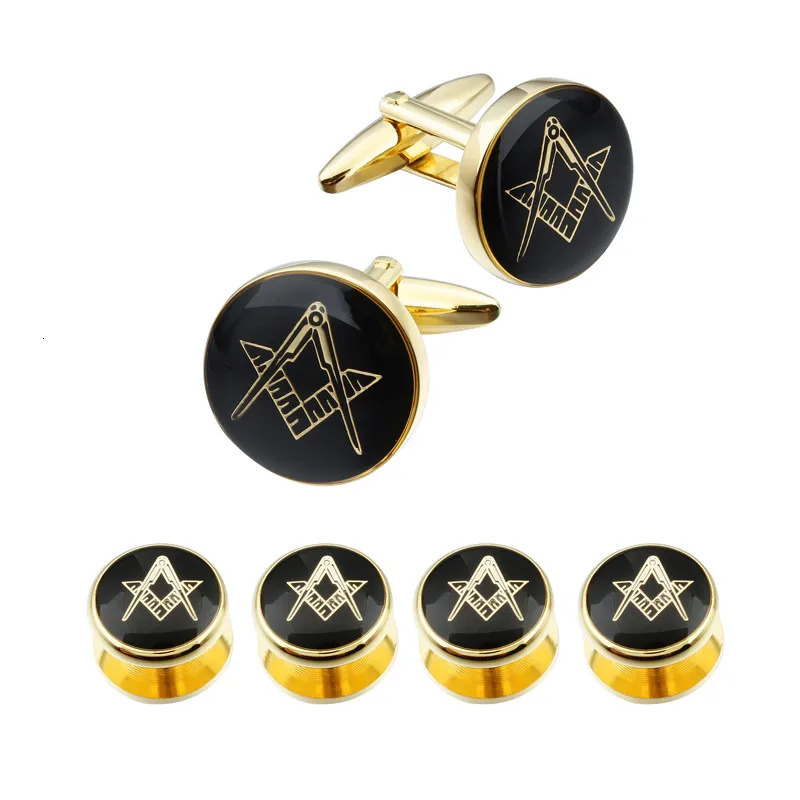 HAWSON Fashion Freemason Cufflinks and Studs Set High Quality Gold and -Plated Cufflinks Engraved 4/6 pcs Studs Set 250220
