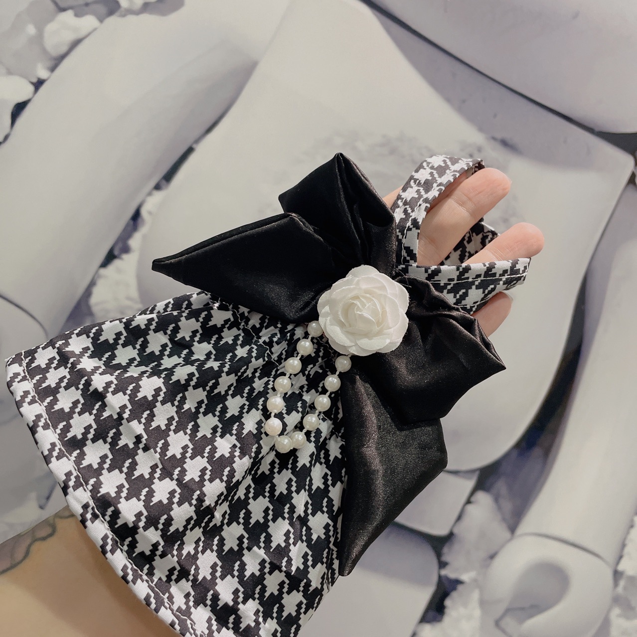 Luxury Designer Small Dog Dress Summer Houndstooth Flower Dog Fancy Dress for Tiny Dogs