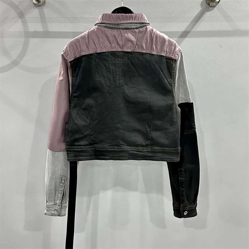 Coat Spring New Korean Fashion Contrast Color Splicing Denim Jacket Brushing Wax Coating Pure Cotton Long Sleeved Top womens designer clothing