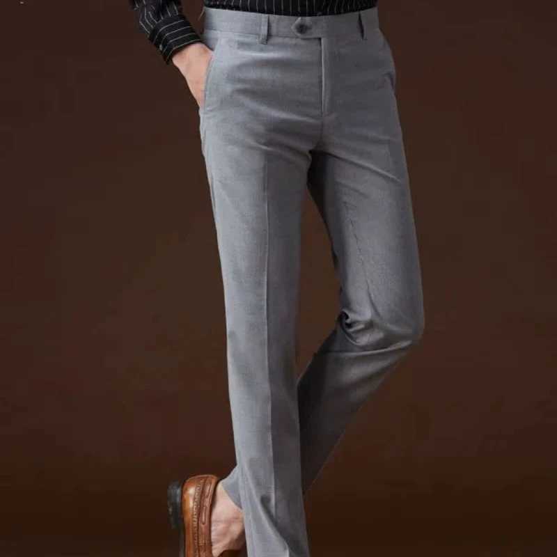 Mens Slim Fit Gray Business Casual Pants Vintage Straight Tube Formal Suit Mens Summer Black All-match Western-style Trousers W250225