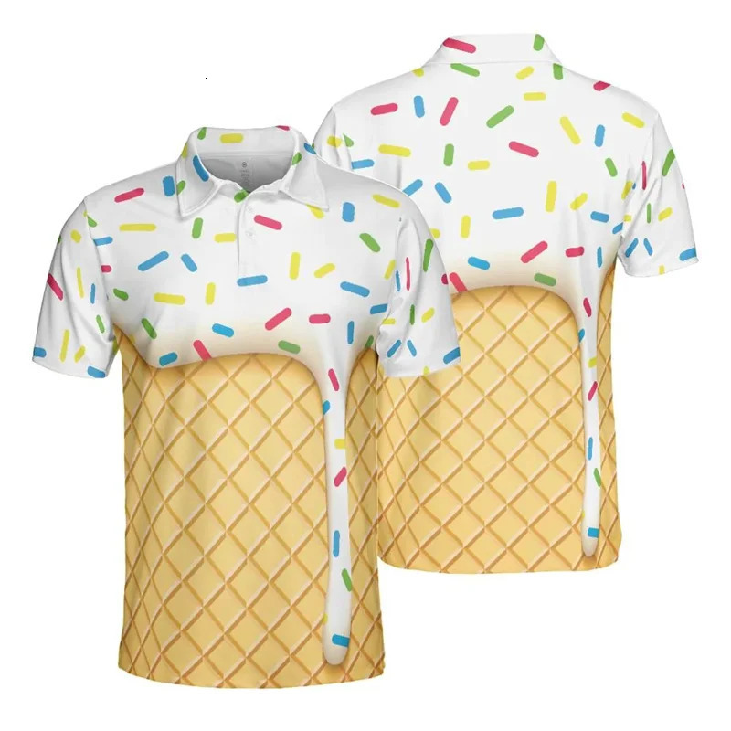 Ice Cream Cone 3D Print Short Sleeve Polo Shirts For Men Clothes Casual Funny Donut Sprinkles Chocolate Women Button POLO Shirt 250225