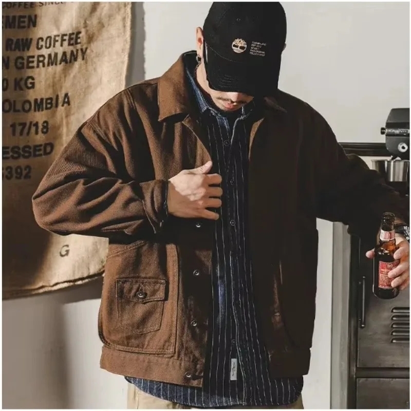 Spring Fall mens jacket American cargo retro heavy denim Fashion loose casual hunting size 4XL 250212