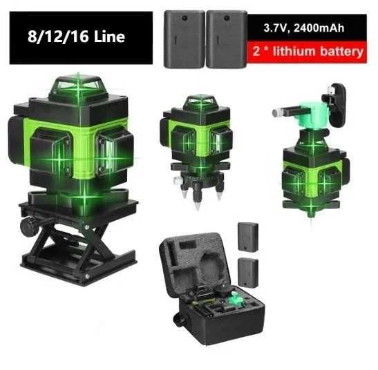 High Precision360 Self-leveling Laser Level Instrument with2 Li-ion Battery High Power Green Laser 3D/4D 12/16 Lines Laser X250225