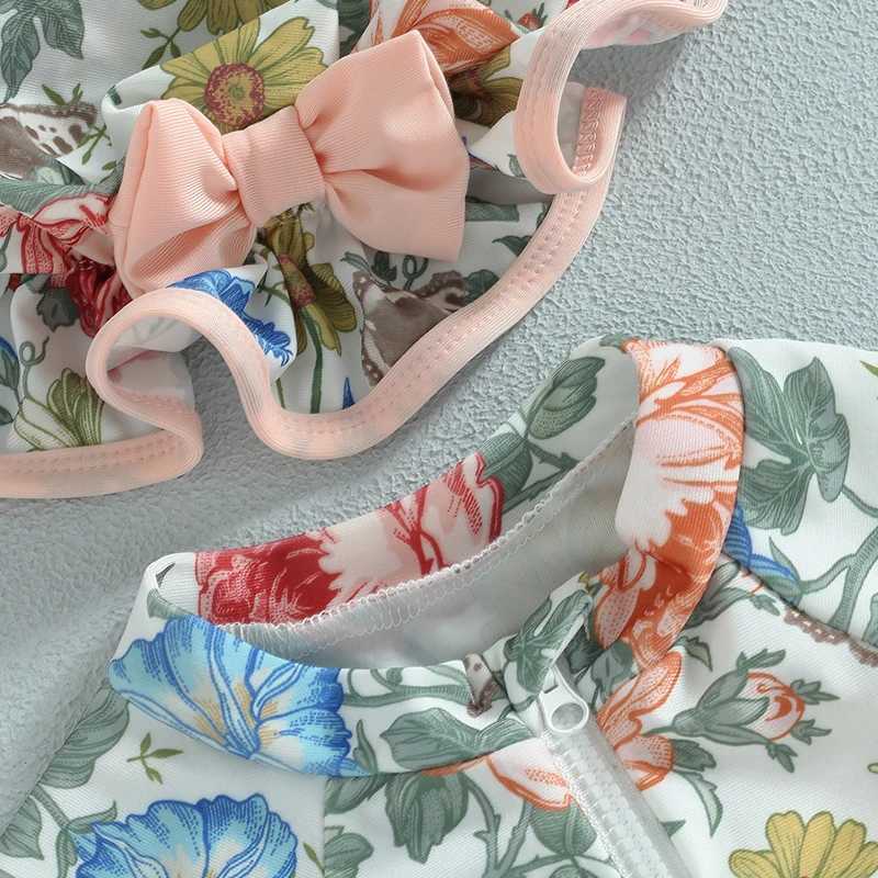 Toddler Girl Mermaid Print Swimsuit with Ruffles and Matching Swimming Cap for Summer Beach Fun X250224