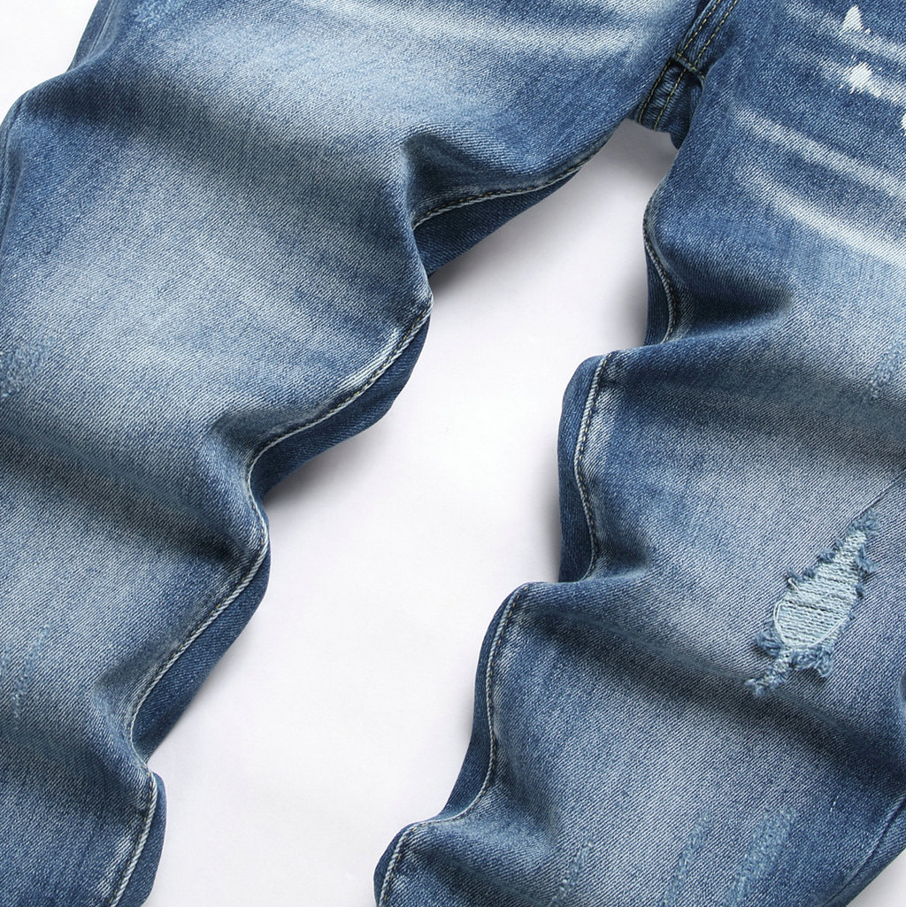 New JEANS chino Pants pant Men's trousers Stretch close-fitting slacks washed straight Skinny Embroidery Patchwork Ripped mens Trend Brand Motorc