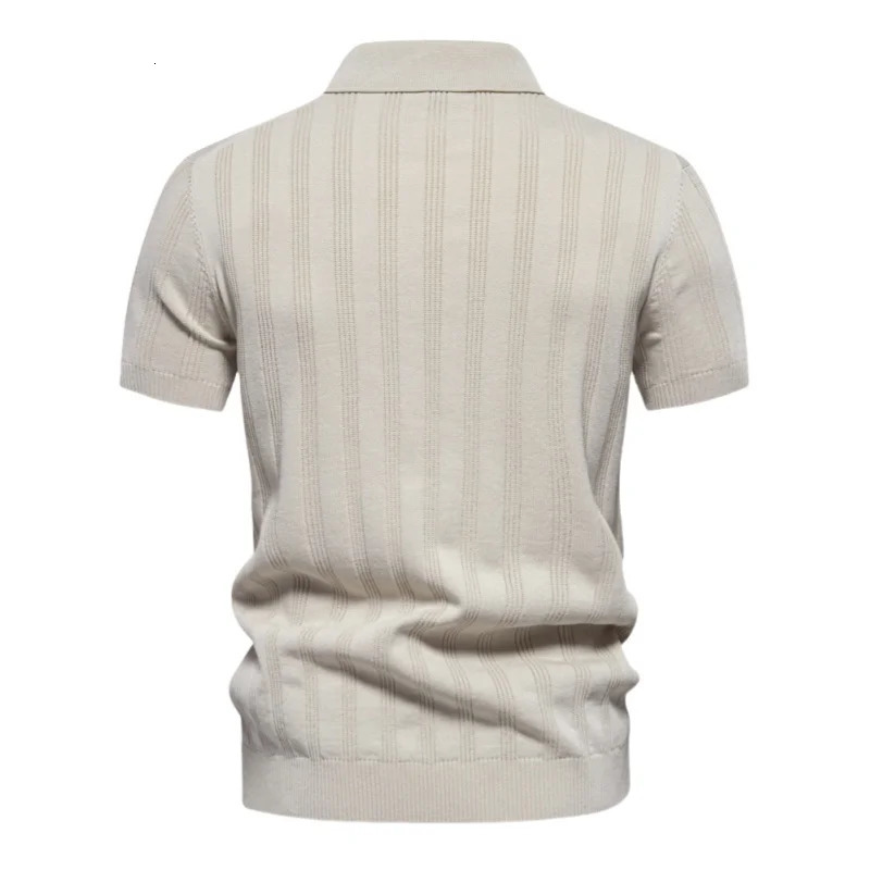 2025 Summer Knit Mens Polo Shirt Business Casual Striped Lapel Short Sleeve Henry Shirt T-shirt Comfortable Mens Clothing 250224
