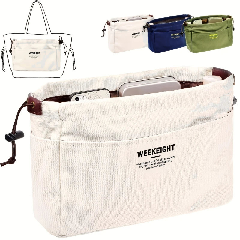 Canvas Purse Organizer Bag Inner Insert with Compartment Makeup Handbag with Lots of Pockets Lightweight Fit Giving Structure 250224