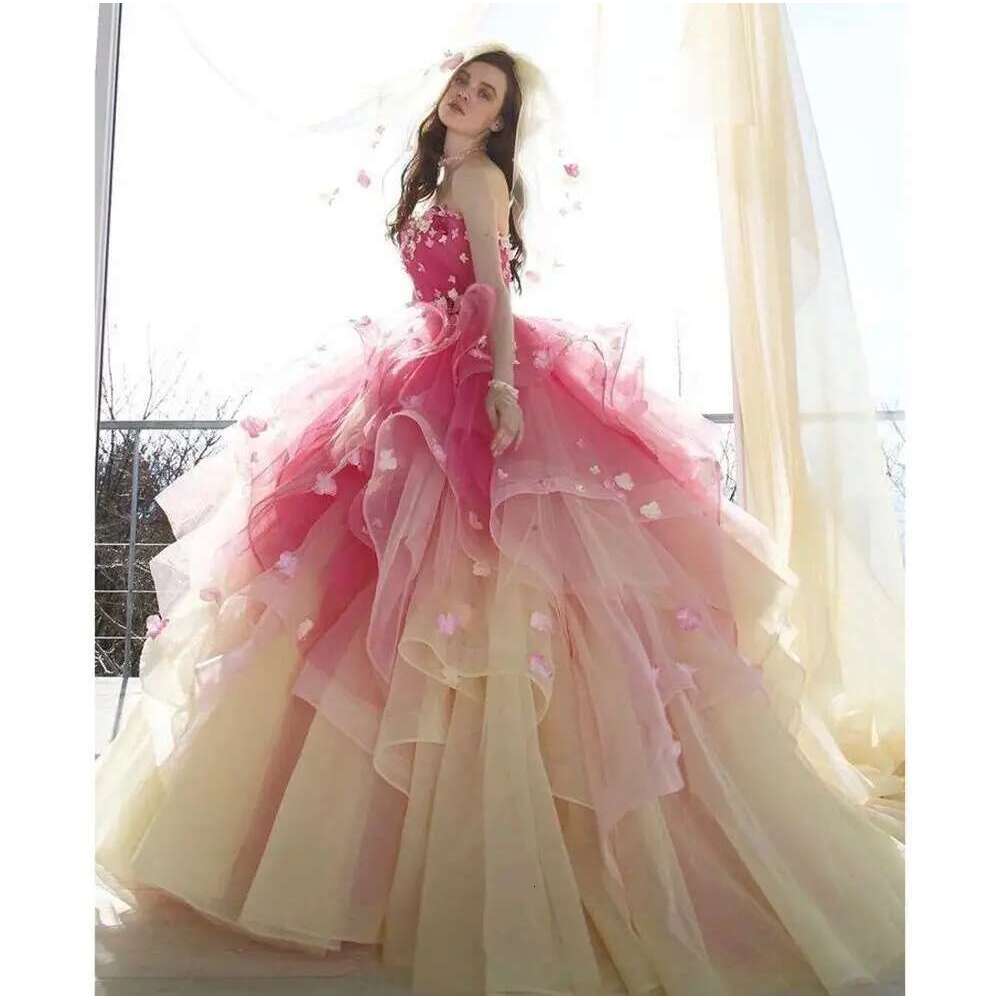 Princess Strapless Dress Exquisite Applique Performance Contest Party Ball Gowns evening Cute