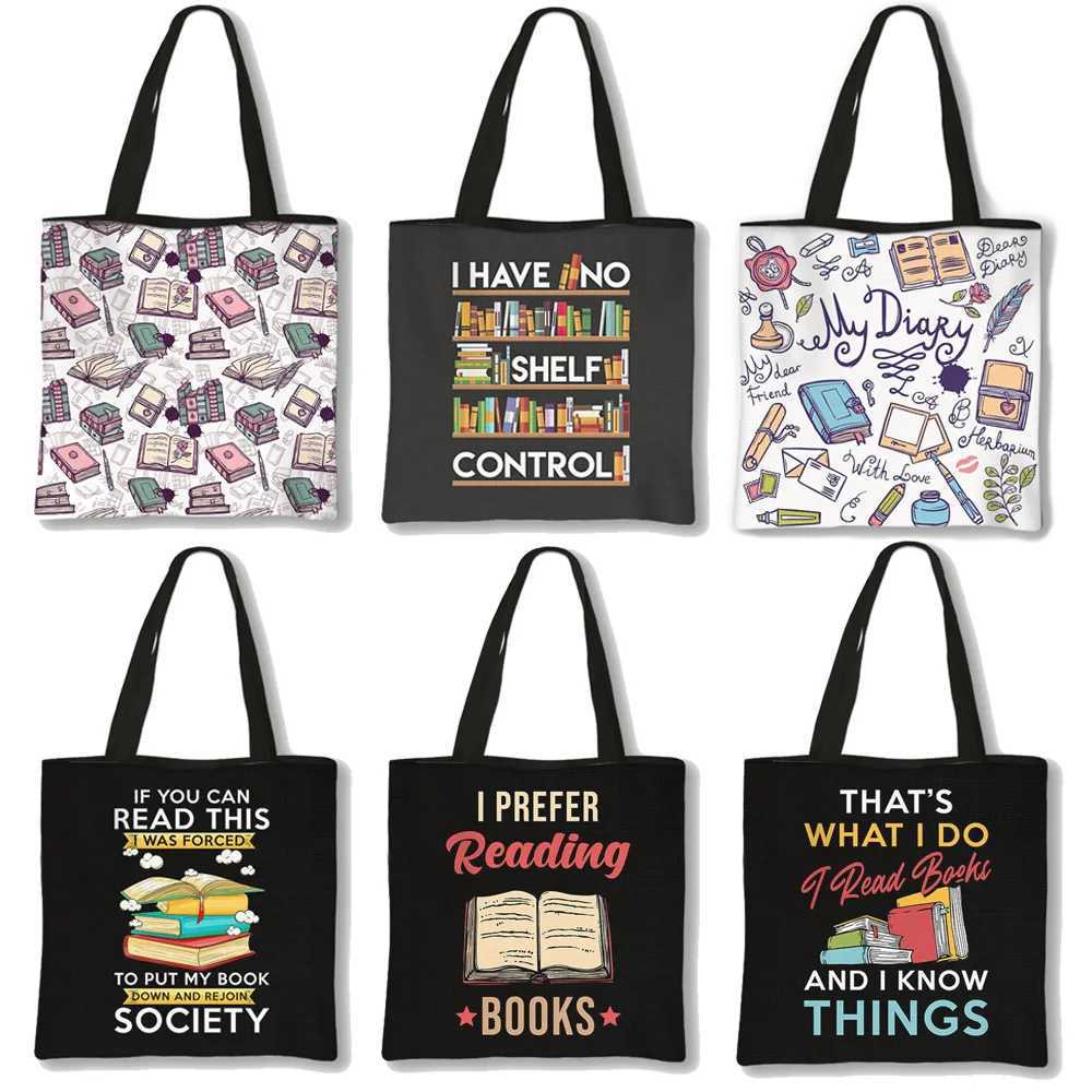 Librarian Books Lover Print Handbag I Have No Shelf Control Canvas Shopper Bag Large Capacity Bags Ladies Reusable Tote Gift Z250224