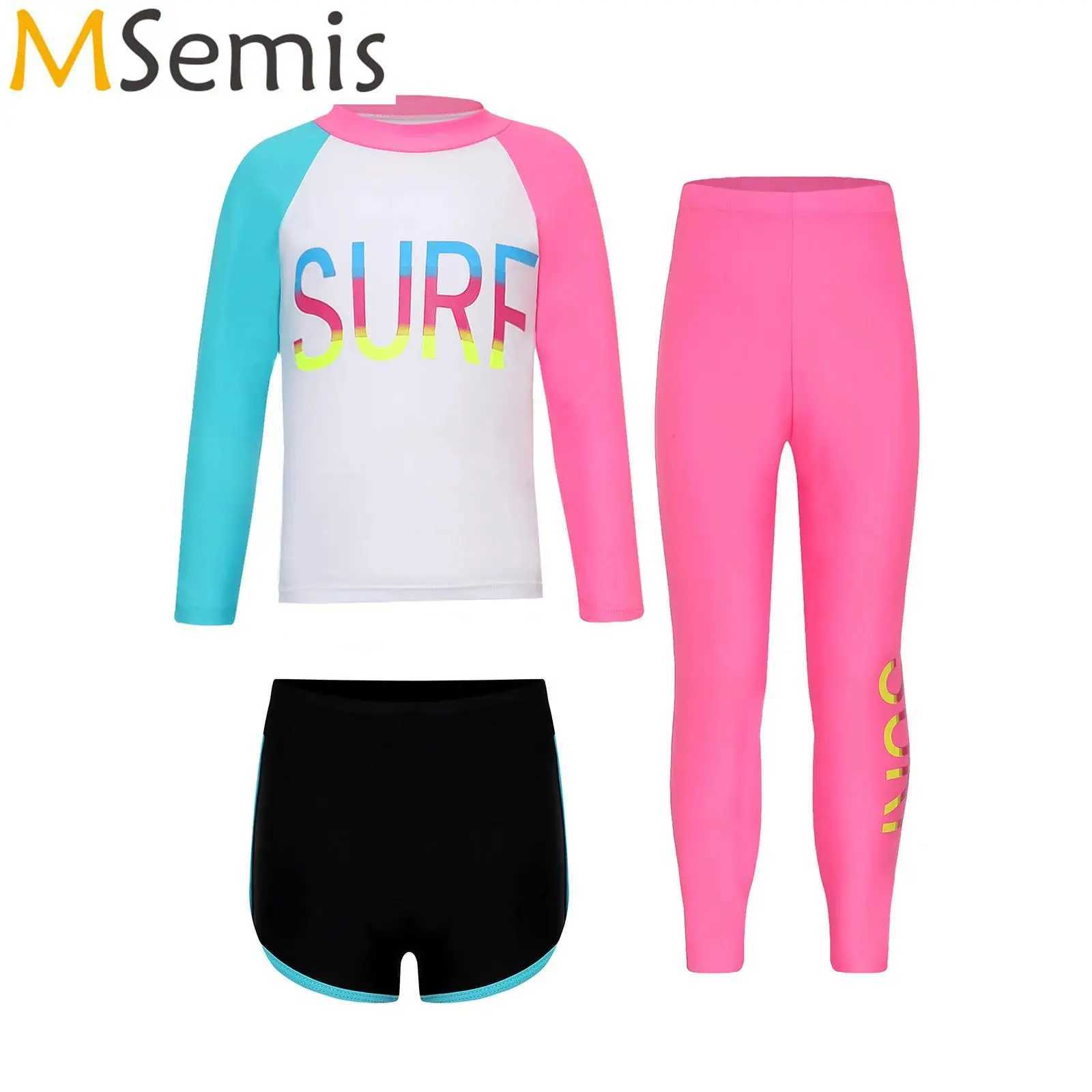 Kids Girl Boy Swimsuit Long Sleeve Swim Top with Swim Shorts Swim Pants Set UPF 50+ Rash Guard Bathing Suit Water Park Swimwear X250224