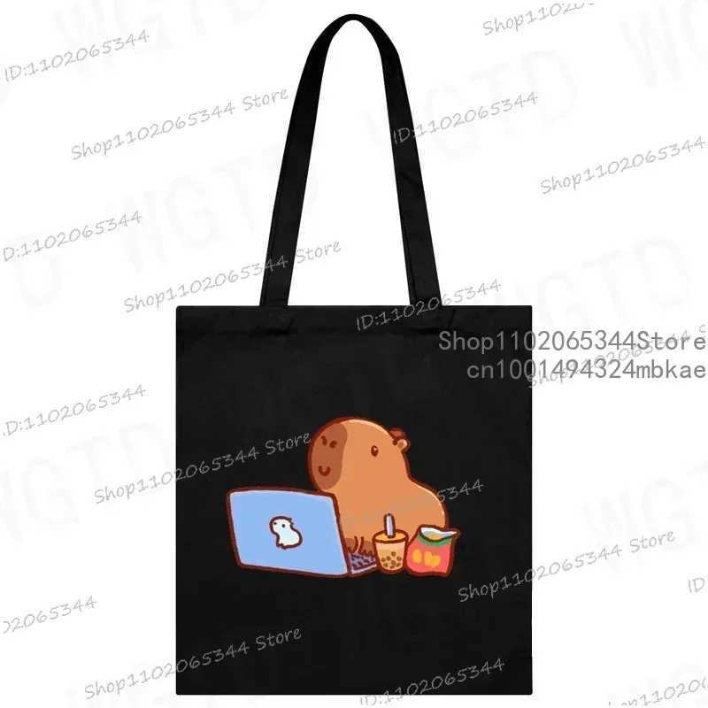 Cute Capybara Canvas Bag for Women Shopper Handbags Environmental Storage Reusable Shoulder Tote Bag Cartoon Capybara Hand Bag Z250224