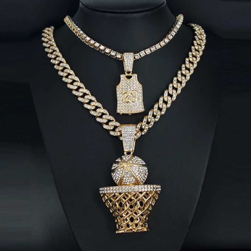 Hip Hop Rhinestone Number 23 Basketball Pendant Necklace Hiphop and Out Chain Sports Necklaces For Men and Wen Jewelry Gift X250224