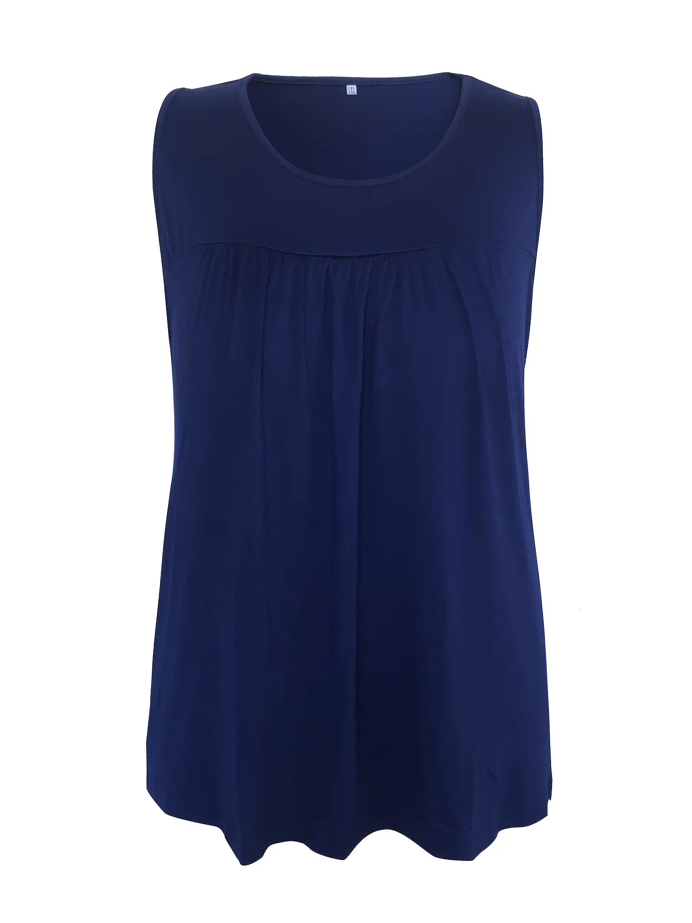 Plus Size Solid Ruched Tank Top Casual Sleeveless Crew Neck Top For Summer Spring Womens Plus Size Clothing 250224