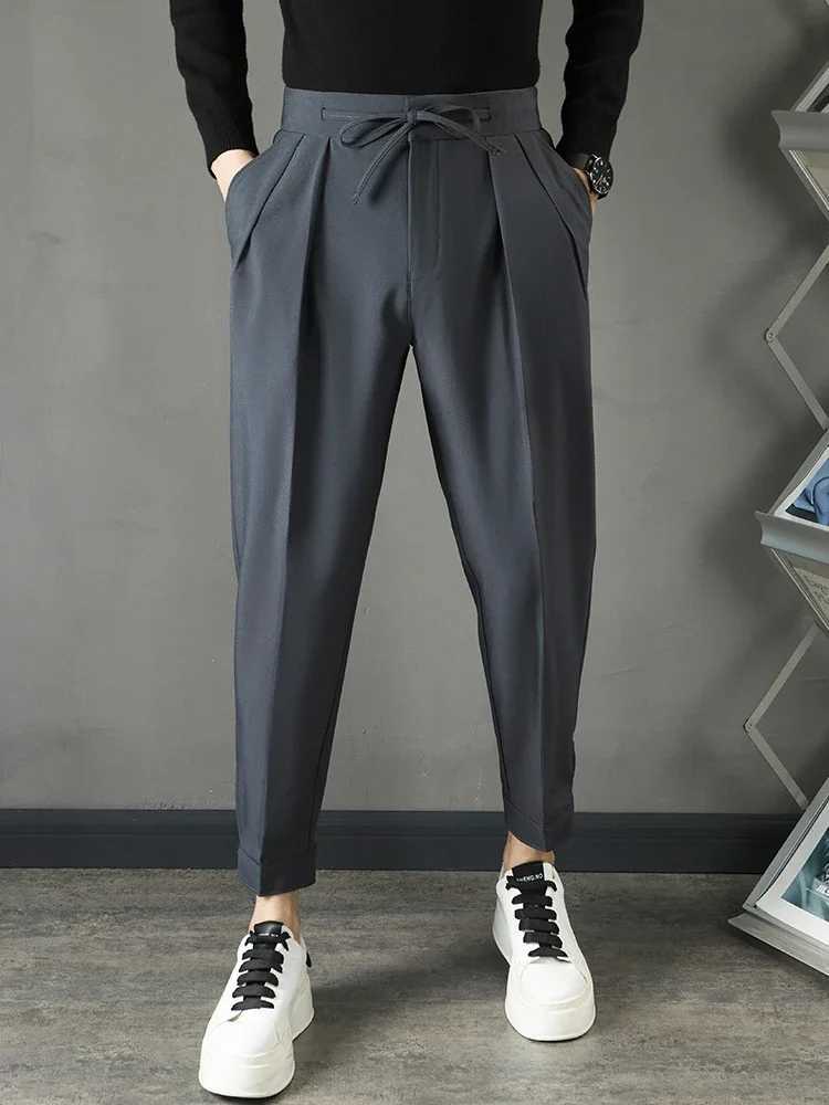 British Style Solid Suit Pants Mens Harlan Formal Wear Business Trousers Slim Little Feet Drawstring Casual Office Suit Pants W250225